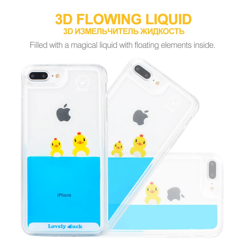 LANCASE For iPhone 5S Case Cute Flowing Swimming Duck Liquid 5 SE/6S/6 Plus/6S Plus/7 7 Plus 8 X 3D Clear |