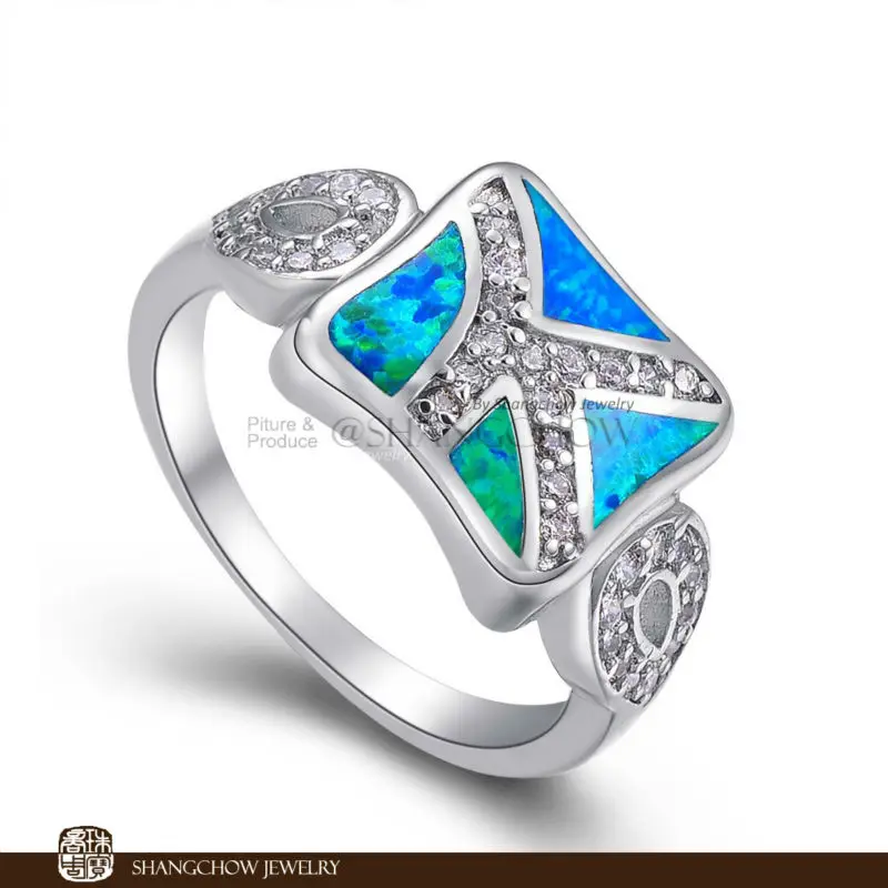 

New! Vintage in Fashion Jewelry Blue Fire Opal 925 Sterling Silver women's Ring RP0023