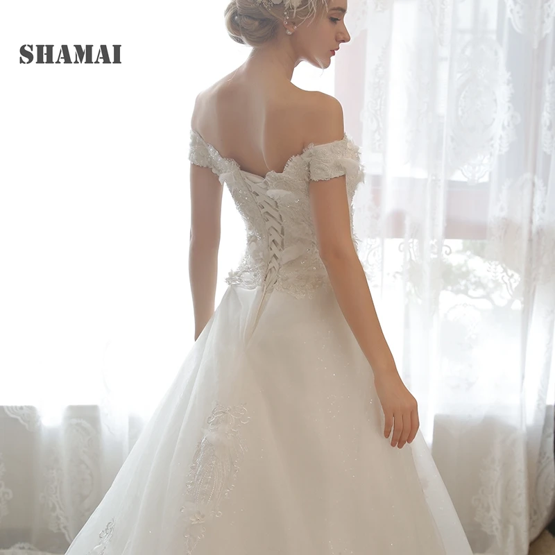 SHAMAI Elegant Bride Dress 2018 New Wedding Dresses Off Shoulder Lace Appliques Sequined Beaded Gowns Robe De Mariage | Свадьбы и