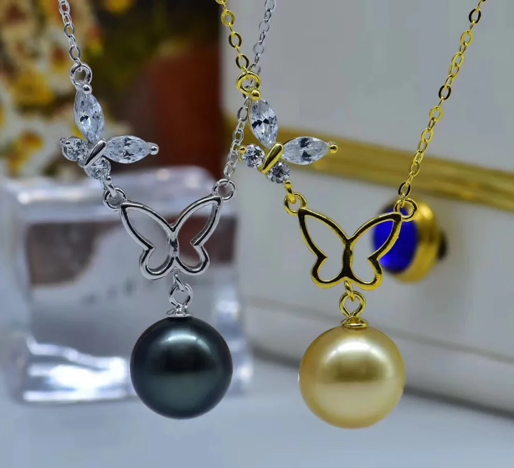 

S925 Silver Butterfly Shape Pearl Necklace Chain with Pendant Mountings Necklace Findings Jewelry Parts Fittings Accessories