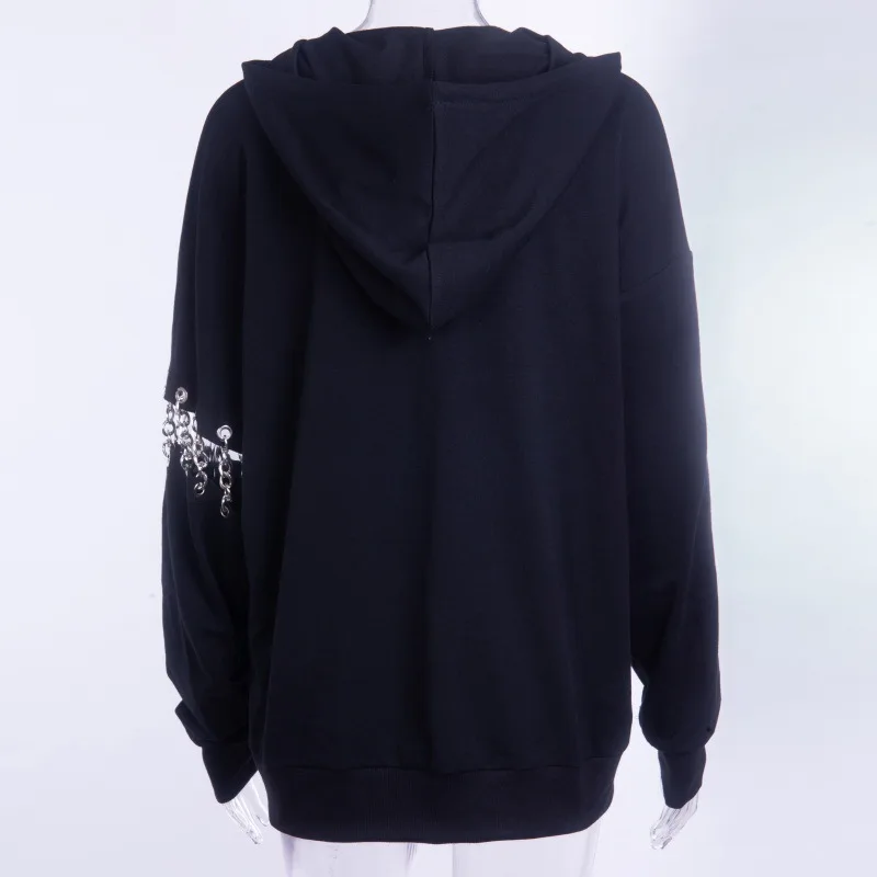 Autumn and Winter New Gothic Wind Chain Stitching Loose Hoodie Zipper Women's Jacket Sweatshirt | Женская одежда