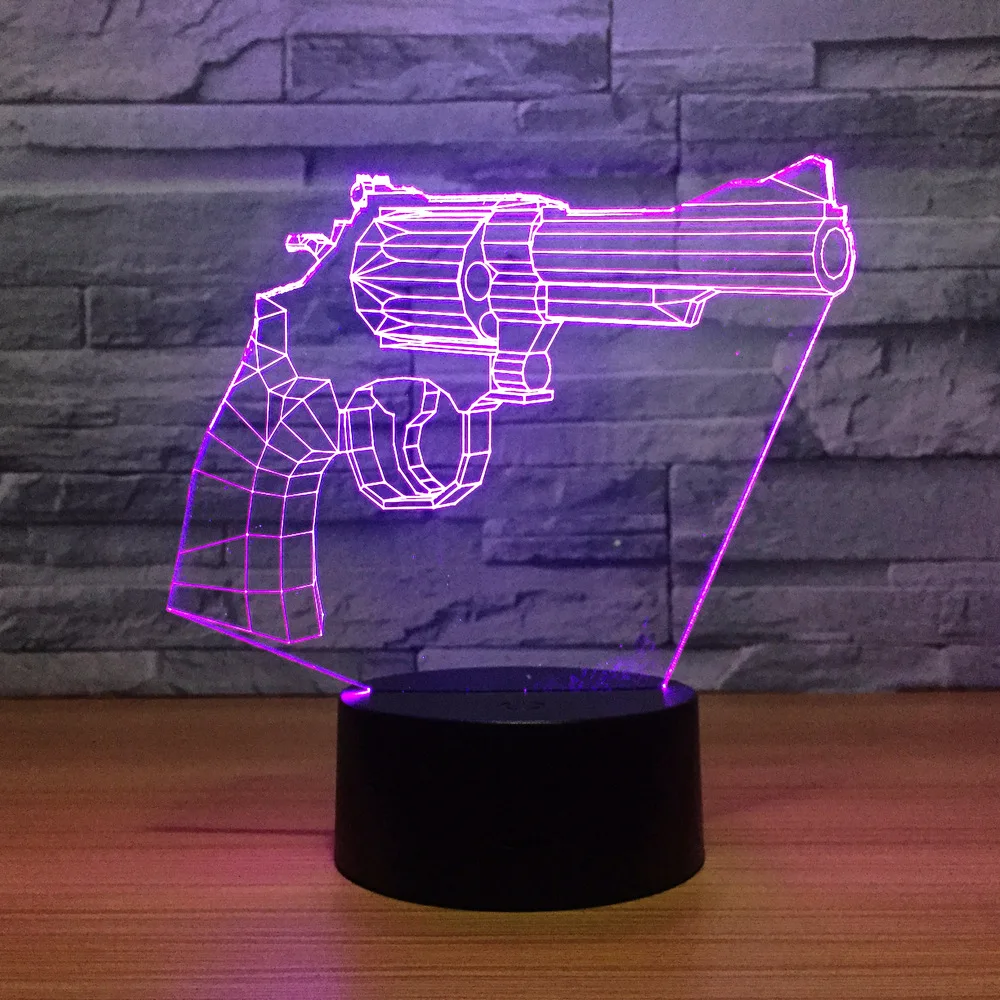 Маленький 3d ночник в виде пистолета креативный подарок сенсорный цветной
