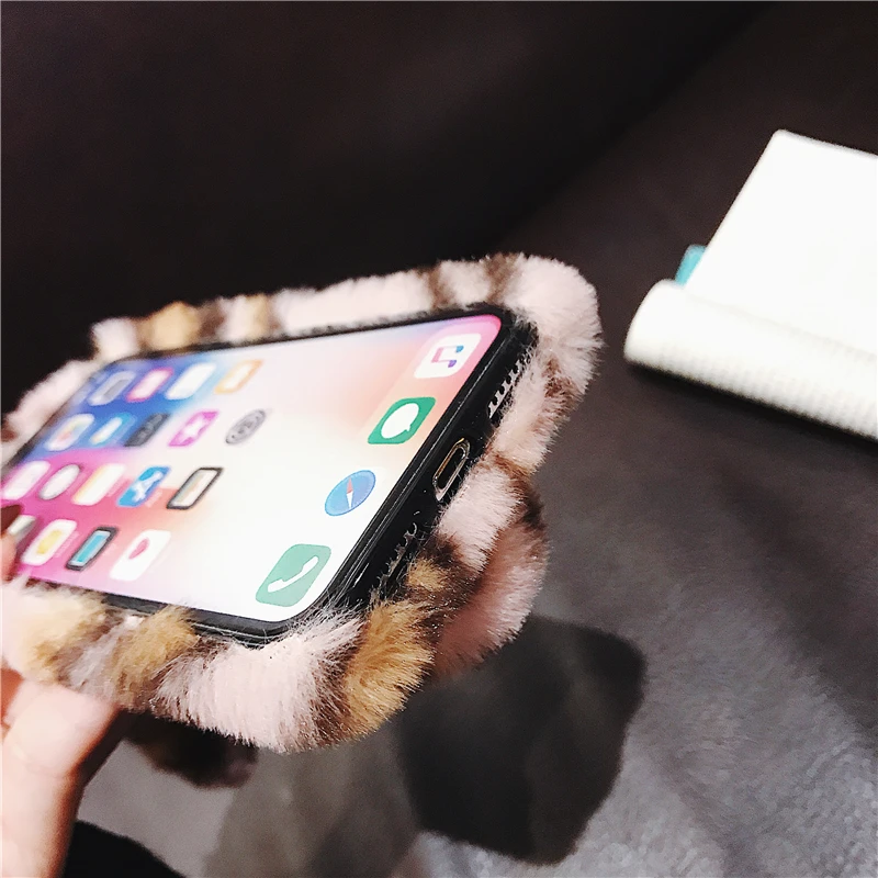 Модный теплый чехол с милым кроликом и пушистым леопардовым принтом для iPhone X XS Max