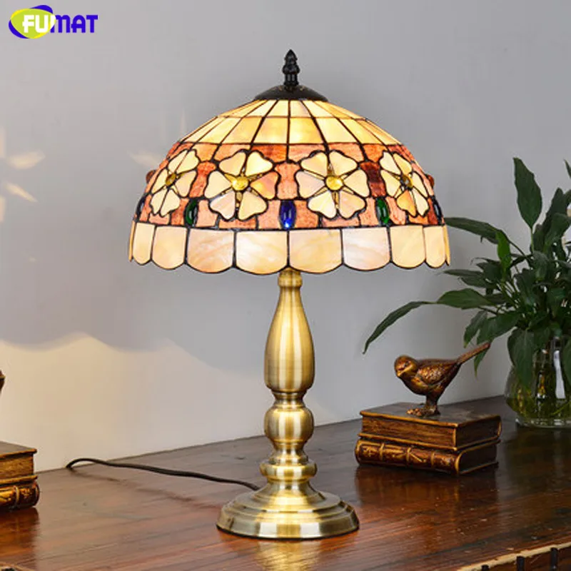 

FUMAT Table Lamp Tiffany American Style Shell Art bedroom bedside lamp LED Mediterranean luminaria table deco mariage Lighting