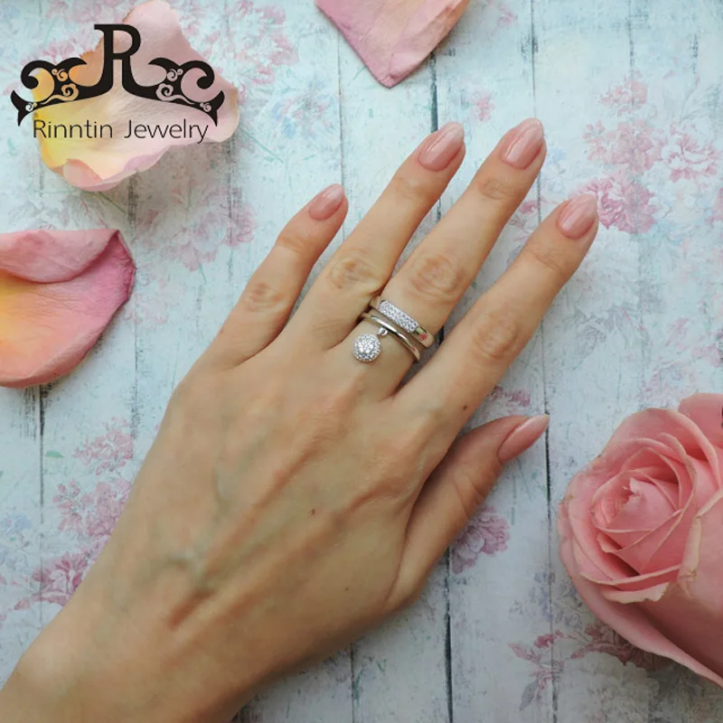 Effie queen 925 пробы серебряные женские кольца AAA Блестящий кубический циркон проложенный Двухслойный дизайн женские ювелирные изделия для вечеринки подарок TSR54