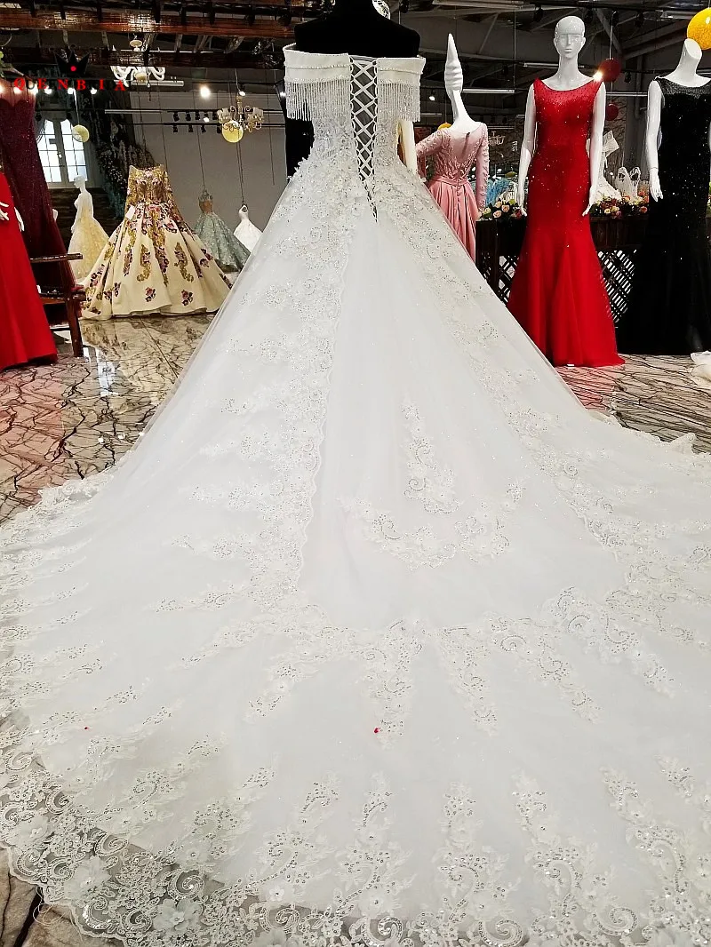 Ball Gown Fluffy Flowers Lace Crystal Beading Long Elegant Bride Wedding Dresses Real Photos Vestidos De Noiva XG30 | Свадьбы и
