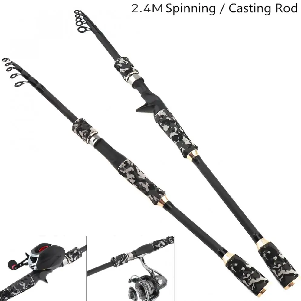 

2.4m Carbon Fiber Lure Fishing Rod Spinning / Casting Rod 6 Section Telescopic Ultra Light Travel Fishing Pole Lure Tackle