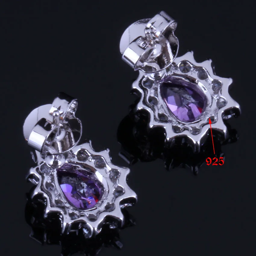 Divine Purple Cubic Zirconia White CZ Silver Plated Jewelry Sets Earrings Pendant Chain Ring V0327 | Украшения и аксессуары