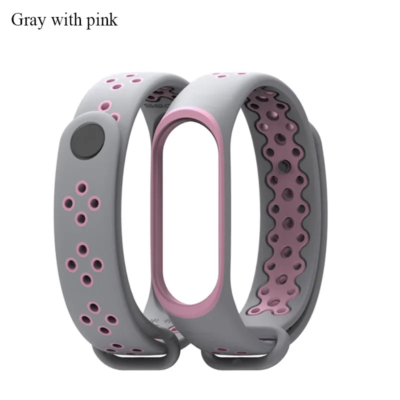 Gray with pink Новейшая мода mi band 3 ремешок дышащий спортивный ремешок на запястье dule-color sweatproof Замена для xiaomi mi 3 умный Браслет - Цвет: Gray with pink