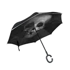 Черный зонт с принтом черепа, ветрозащитный двухслойный перевернутый Зонт Chuva, самостоятельная защита от дождя, С-образным крючком для рук