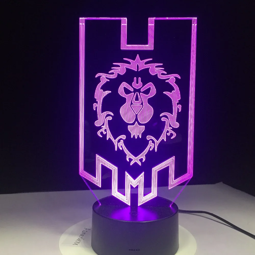 LED World of Warcraft 3D Светодиодная лампа Альянс Племенной знаки по сравнению с пультом