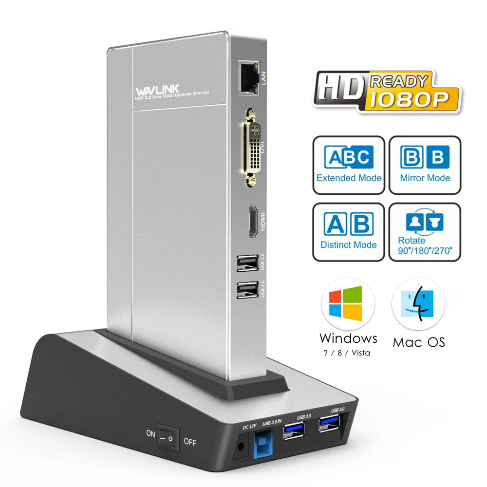Wavlink usb 3,0 Универсальная док-станция двойной видео HDD и SSD корпус база Поддержка dvi/hdmi/vga для внешнего графика ethernet