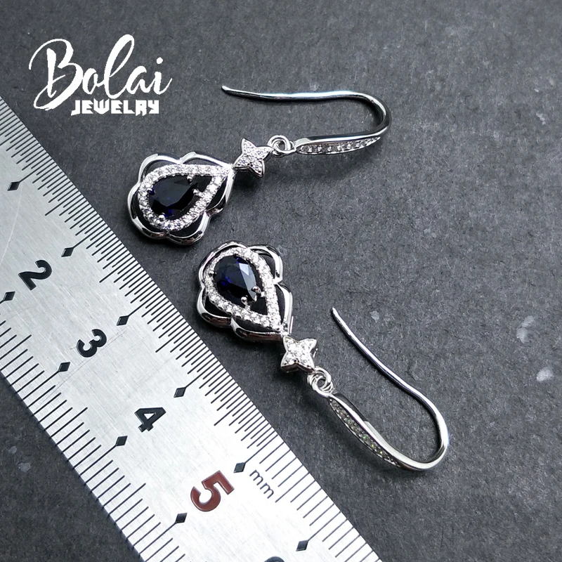 Серьги-капельки bolaiювелирных изделий с натуральным сапфиром из стерлингового