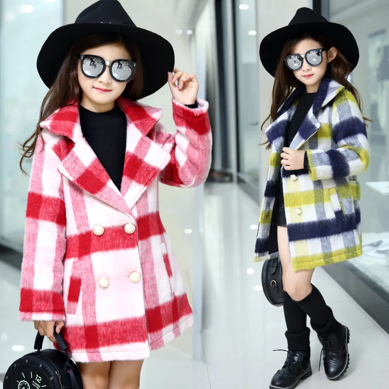 Британской моды девушки пальто 2016 осень и зима новый детский плед хлопка возраст