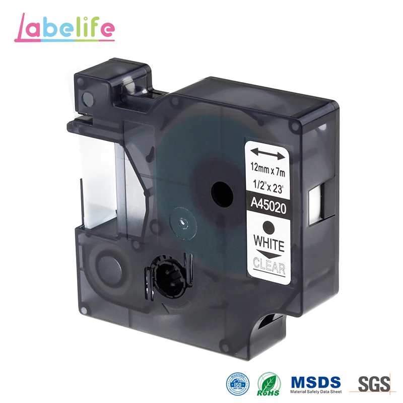 

Labelife 1 упаковка 45020 совместимый с DYMO D1 S0720600 45020 12 мм белый на прозрачном для принтера Dymo LabelManager