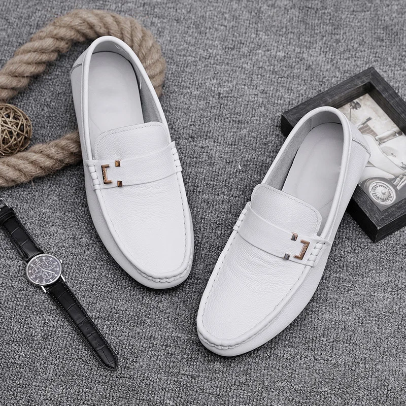 

Men's shoes casual spring genuine leather loafers classic black platform shoe man youth trend driving slip-on shoes for men