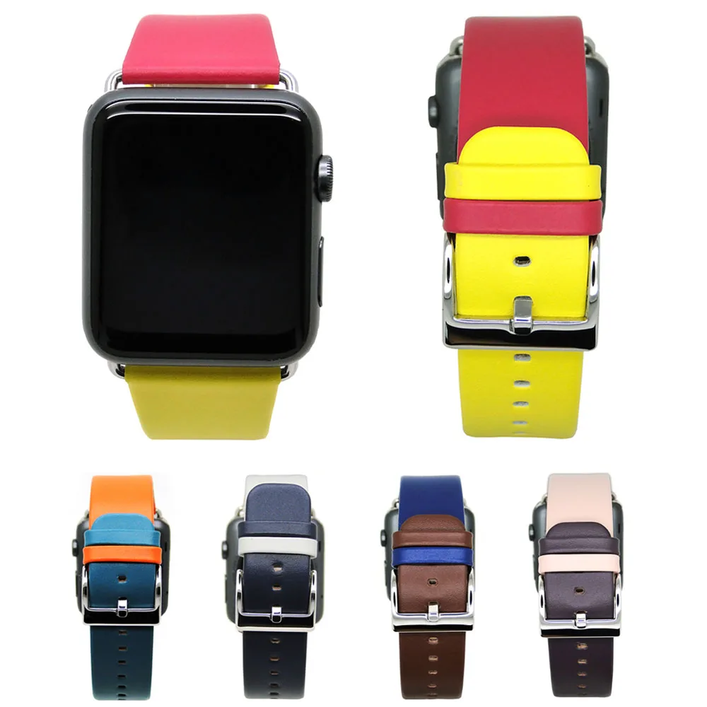 Ремешок из воловьей кожи для Apple Watch контрастный ремешок натуральной iWatch 1 2 42 мм 38