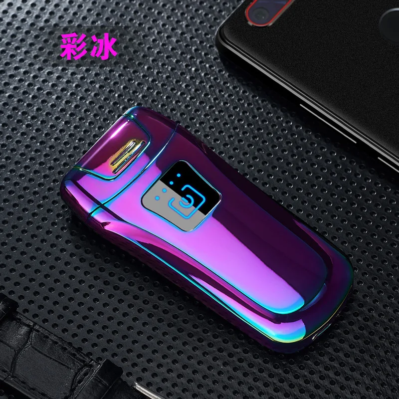 Новая Металлическая двойная дуговая зажигалка, электрическая USB Зажигалка, мощный дисплей, сенсорный ветрозащитный перезаряжаемый прикуриватель для мужчин, Подарочный брикет - Цвет: Multicolor