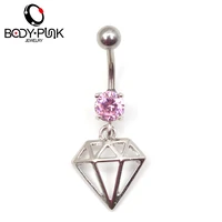 body punk piercing jewelry 1pcs pink crystals subulate dangle barbell belly button navel ring bar piercing