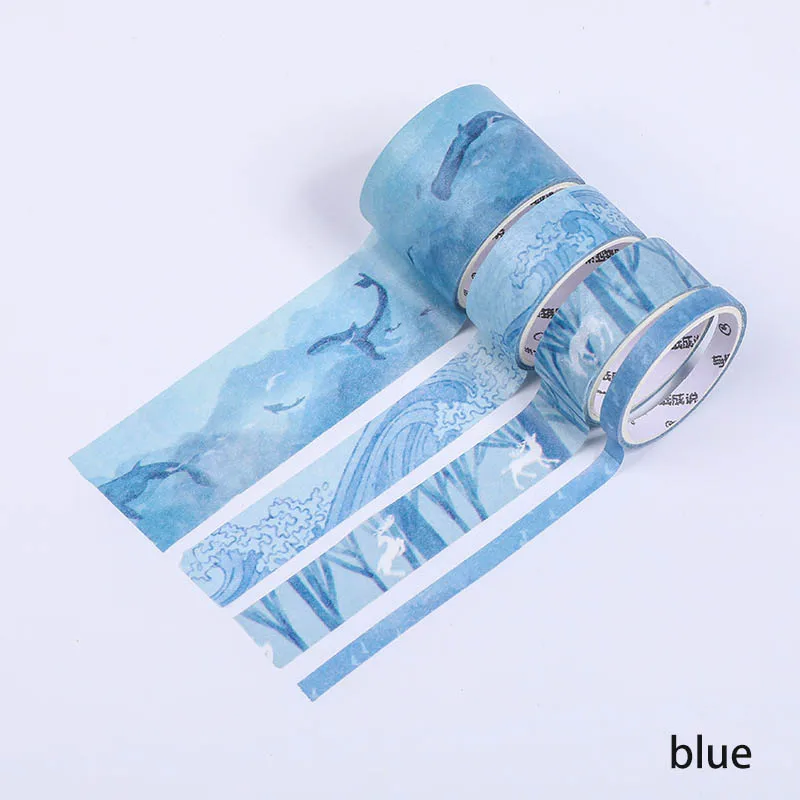 Синий 4 rolls / set of cartoon style tapes masking tape decoration stickers diary stationery paper labels school supplies - Цвет: Синий
