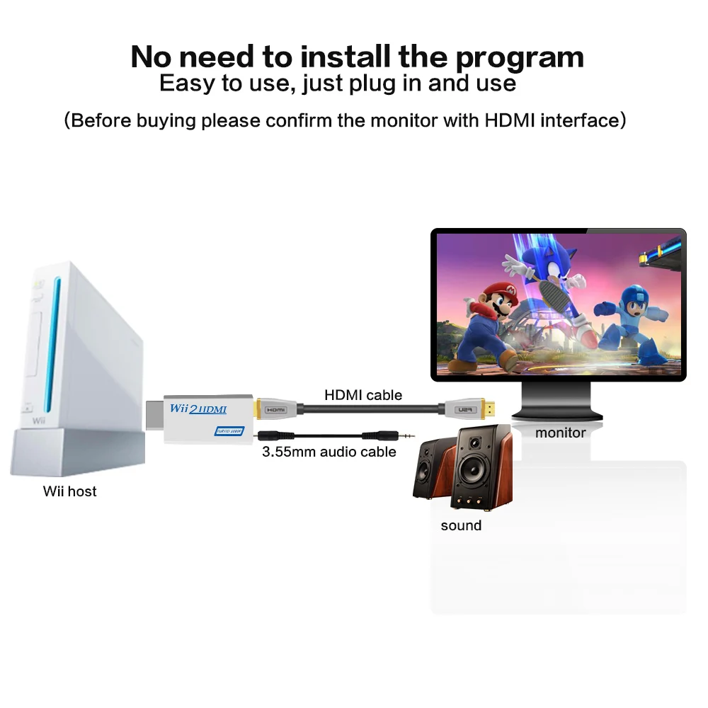 Конвертер Wii2HDMI высокого качества с поддержкой full HD 1080P для ТВ проектора монитор и