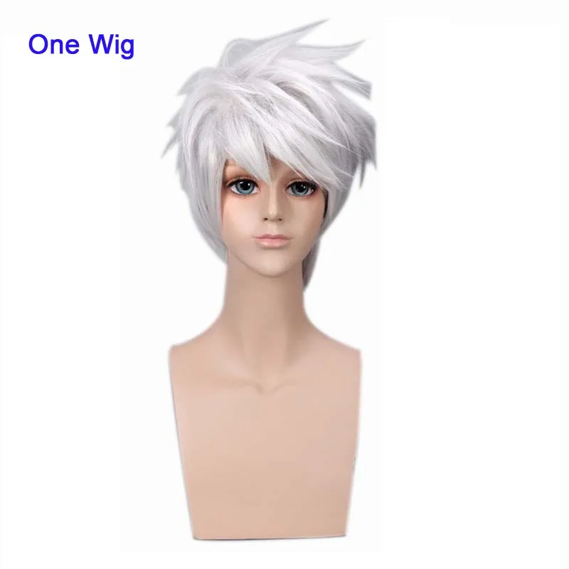 ONe Wig Горячая аниме Наруто Хатаке Какаши Короткие слоистые серебристо-серые термостойкие волосы косплей костюм парик+ повязка на голову+ маска Костюм - Цвет: ONe Wig