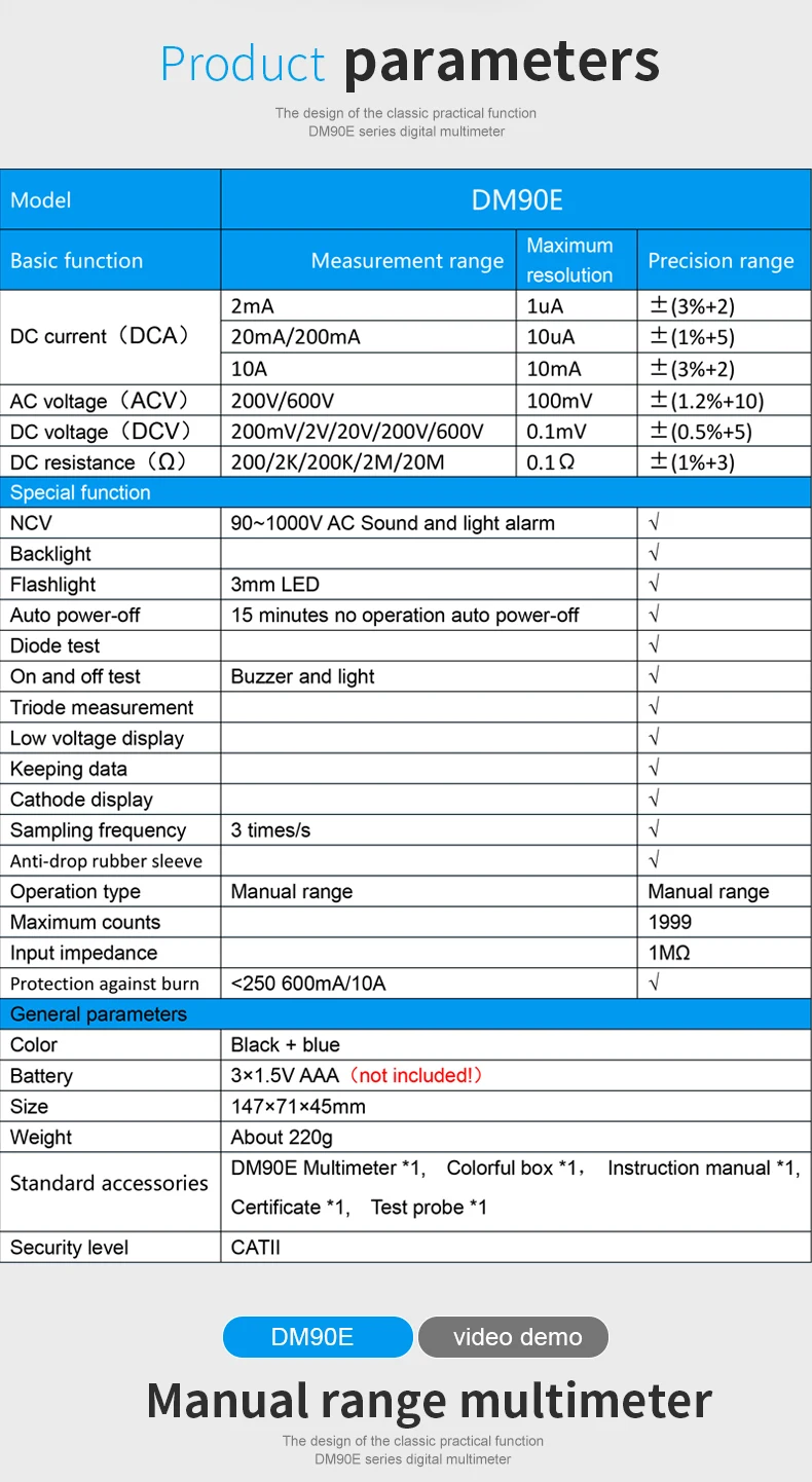 MESTEK DM90E мультиметр DC/AC Измеритель сопротивления тока напряжения NCV True RMS портативный цифровой мультиметры измерительный инструмент