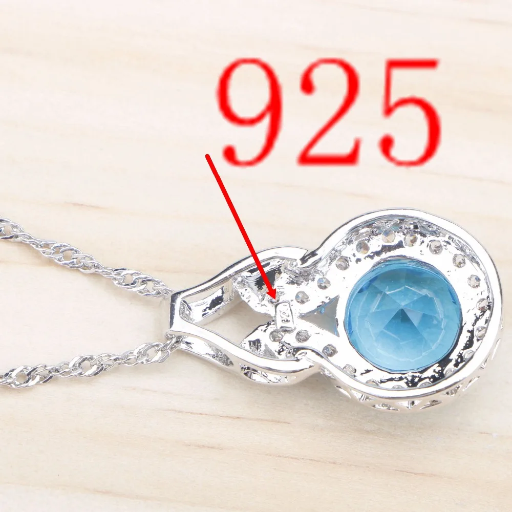 Набор ювелирных изделий из серебра 925 пробы круглые светло синие циркониевые