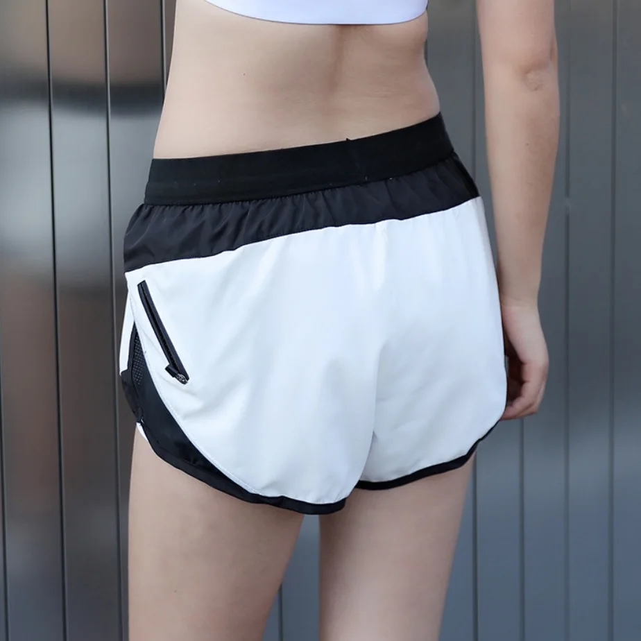 

TENTEN new women's sports shorts Elastic Waist Side zipper side Pockets fitness running shorts with lined security shorts