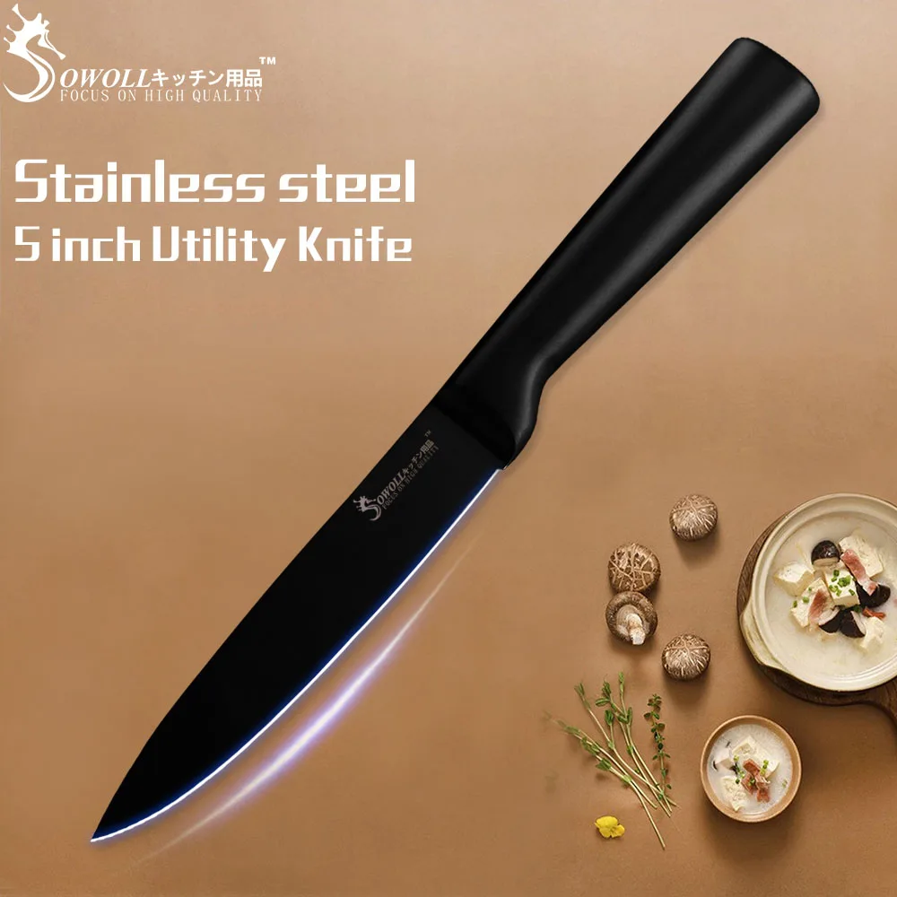 5 Inch Utility Knife SOWOLL 6 шт. Набор ножей, столовые приборы 3cr13 кухонные ножи из нержавеющей стали для очистки овощей утилита Santoku для нарезки хлеба нож шеф-повара инструмент для приготовления пищи - Цвет: 5 Inch Utility Knife