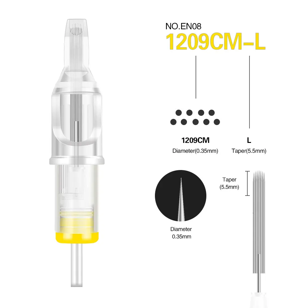 EN08-1209CM-L Клеймо 20 шт картридж иглы Одноразовые стерилизованные Перманентный макияж пирсинг иглы для татуировки пулемет EN08-CM - Габаритные размеры: EN08-1209CM-L