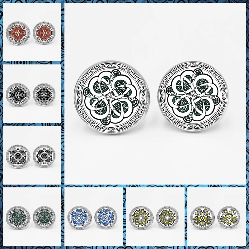 

Fashion Handmade Sacred Geometry Rules Cufflinks Celtic Round Pattern Glass Tie Bar Men's Cufflinks High Quality Men's Gifts