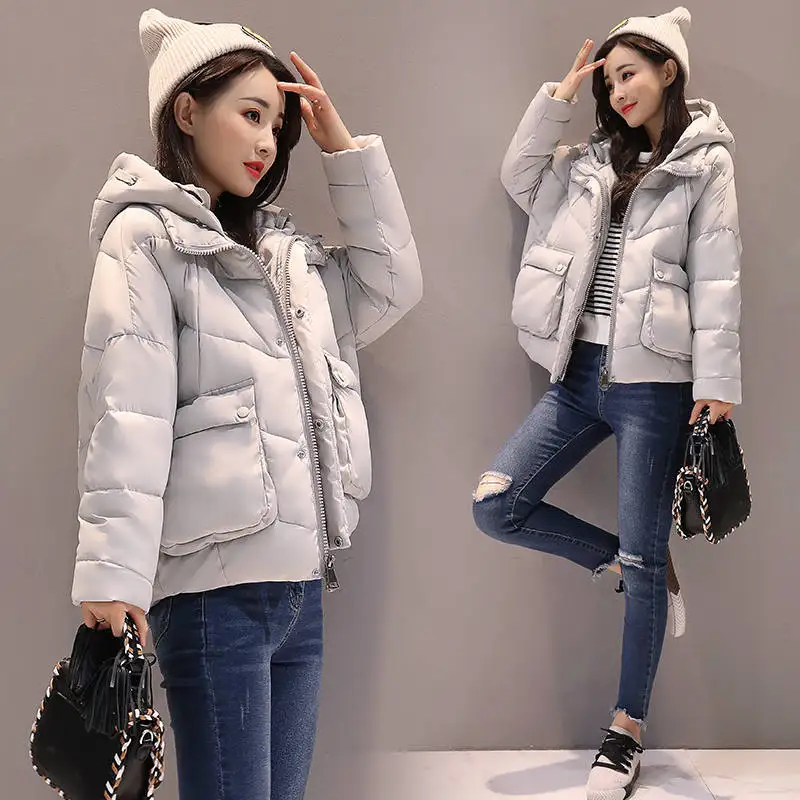 Новинка Harajuku BF короткая парка зимняя куртка женские пальто с капюшоном базовые