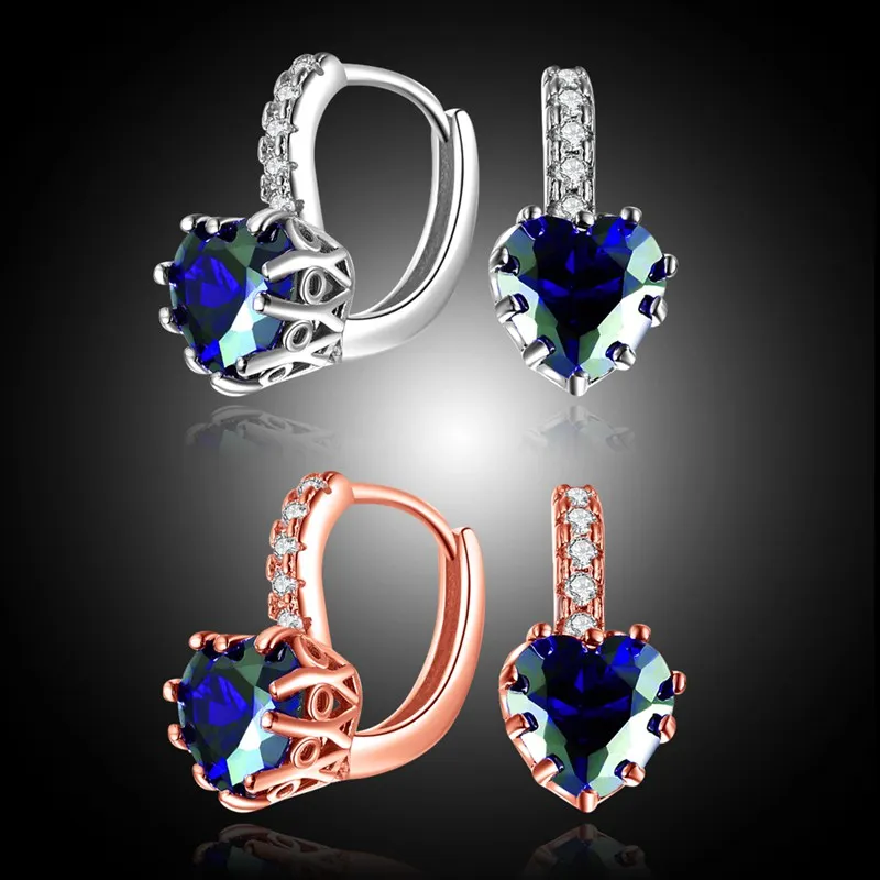 Роскошный голубой драгоценный камень сердце любовь кубический цирконий