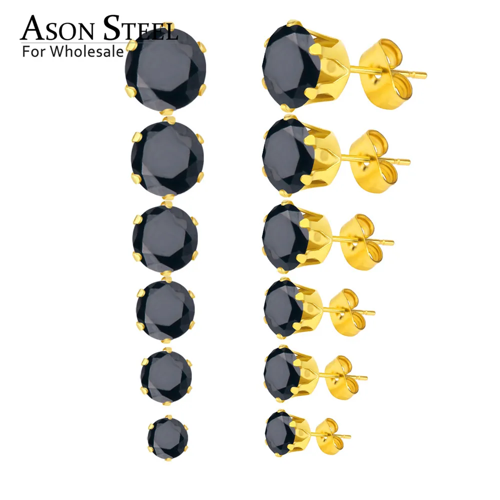 BG ASON, стальные серьги-гвоздики для женщин, розовый цвет, Круглый AAA кристалл, 6 пар/кор., набор сережек, нержавеющая сталь, Mujer Bijoux, подарок для любви - Окраска металла: BG