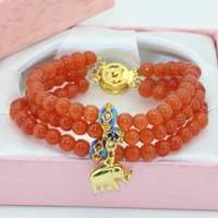 high quality new unique clasps 6mm round beads 3rows orange cat eyes multilayer bracelets for women gift jewelry 7 5inch b2778