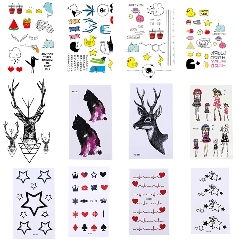 

Sale Cute Animal Deer Stars Heart Temporary Cartoon Stickers black white body Art kids Men Women Waterproof tattoo stickers