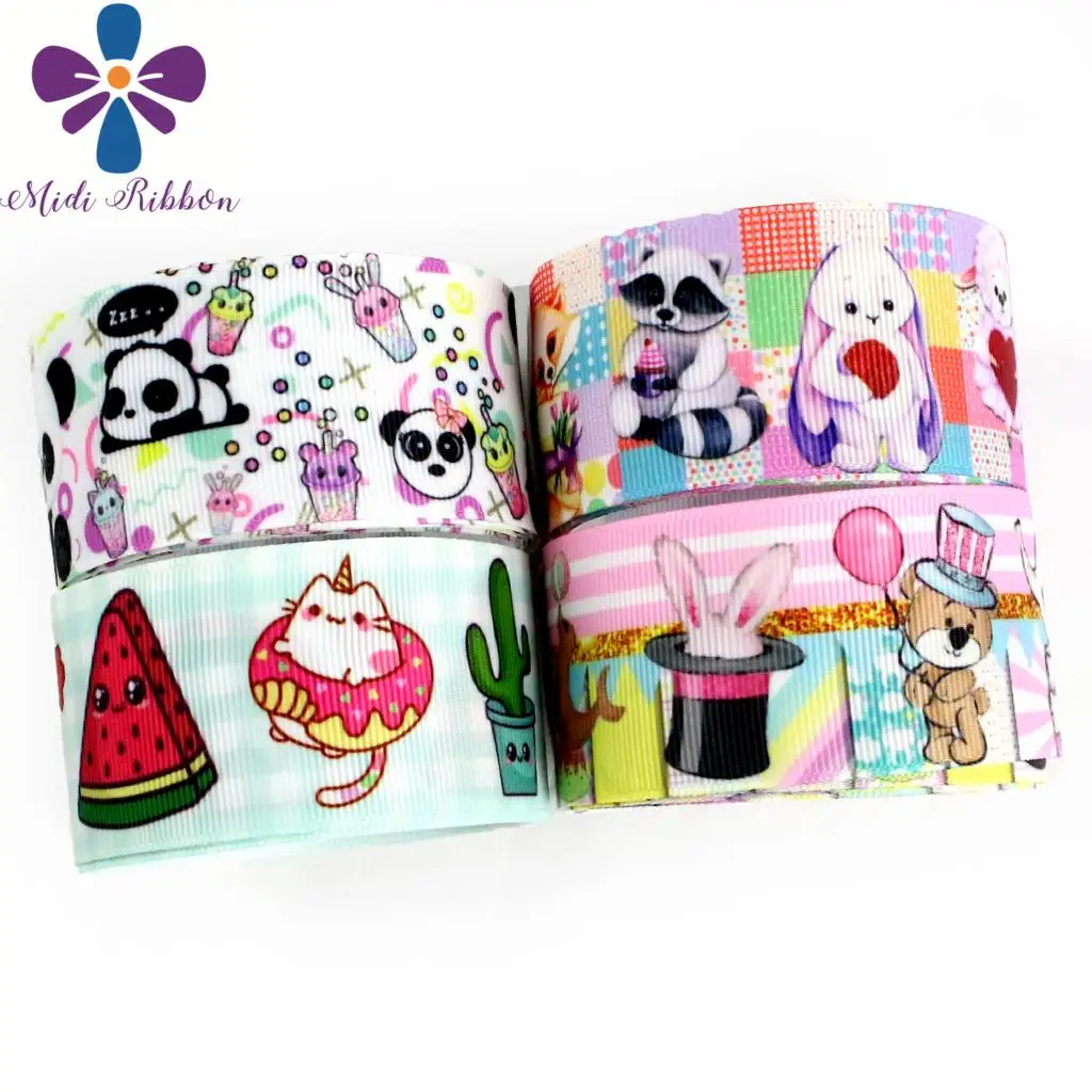 

16 мм-75 мм милые животные панда слон пиво овца кактус арбуз Печать Grosgrain/эластичная лента DIY резинки для волос 50 ярдов/рулон