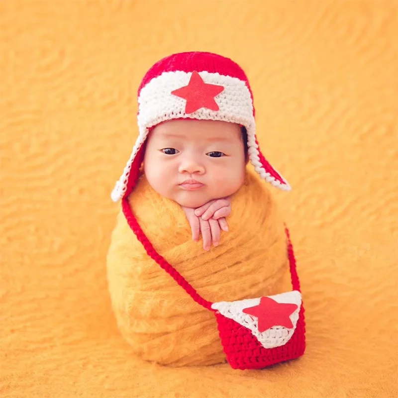 Newest baby photography props leifeng costume crochet red hat bag photo accessories infant fotografia toddler picture shoot | Детская