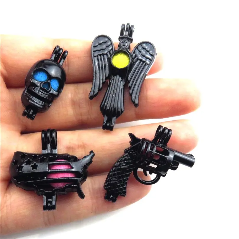 21910 Gun Black American Map Pistol Wings Skull Beads Cage Essential Oil Diffuser Aroma Locket Pendant Pearl Jewelry Making | Украшения и