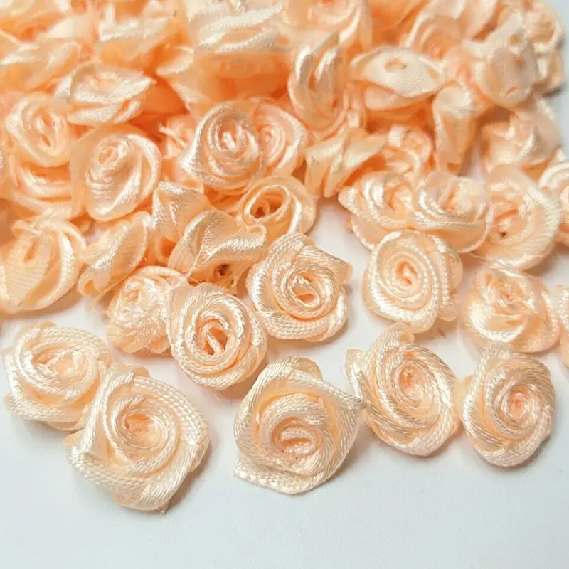 peach HL 60 шт. 15 мм ленты розы цветы DIY Аппликации Свадебные украшения ремесла поставки много цветов - Цвет: peach