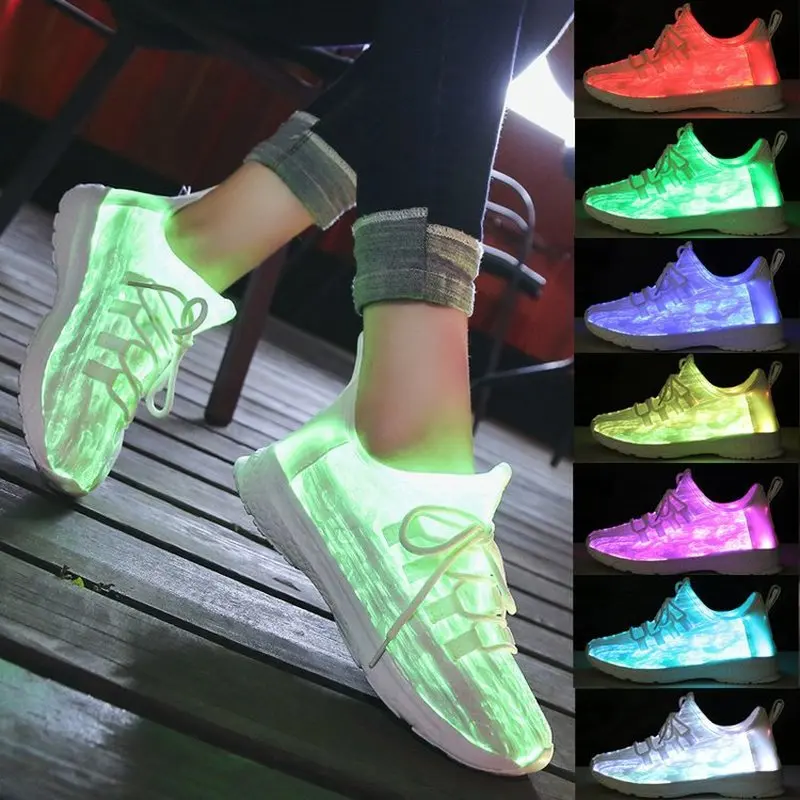New Sports Night Running Casual Shoes for Unisex Rechargeable Colorful Luminous Waterproof LED Lights Couple Ghost | Обувь