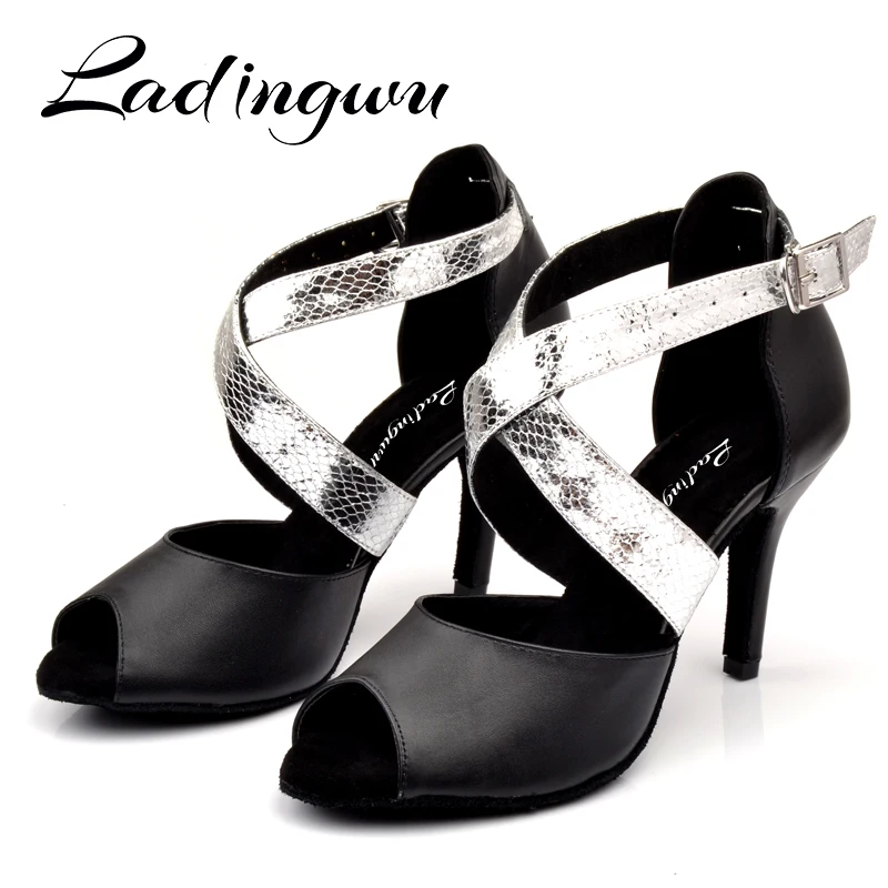 

Ladingwu Women Genuine Leather Dance Shoes Black Latin Dance Shoes Salsa Women Ballroom Profession Dance Shoes Heel 6-10cm