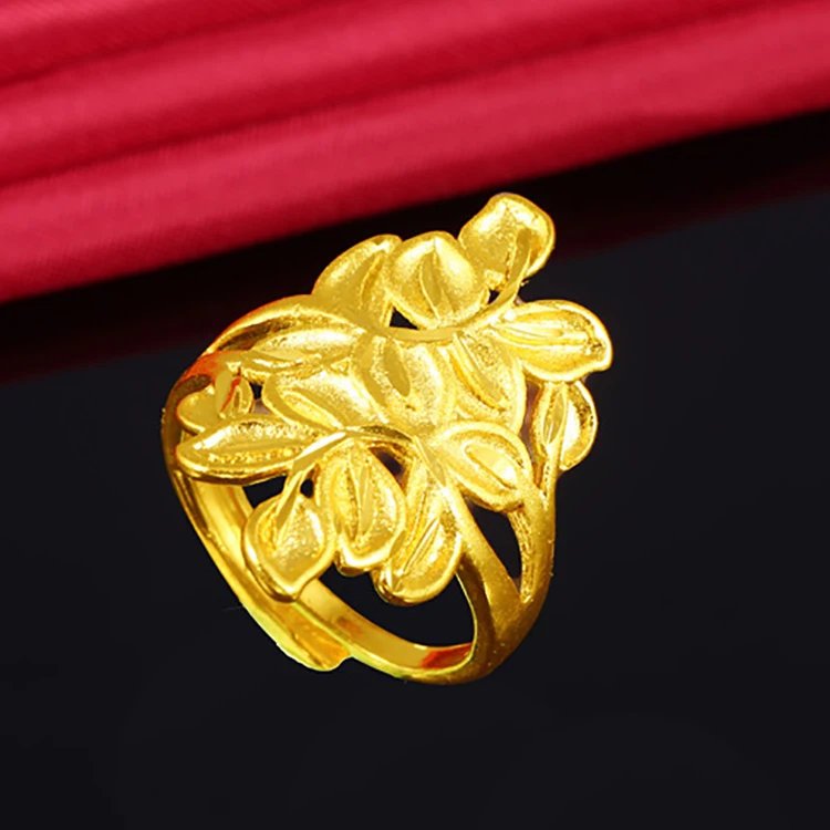 Popular Vietnam Sand Gold Open Women's Ring Delicate 3D Flower No Fade Plated Fist Knuckles Rings for Women unusual goods