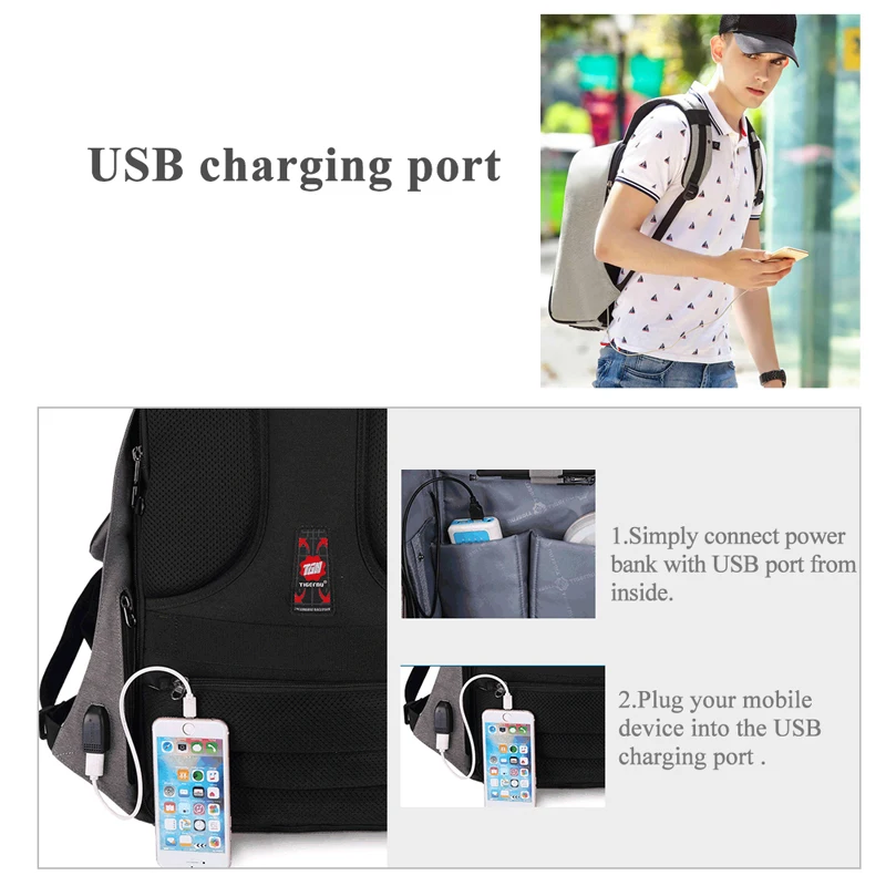 Портативный USB порт для зарядки Tigernu Business Men Подходит 15.6 дюймового ноутбука