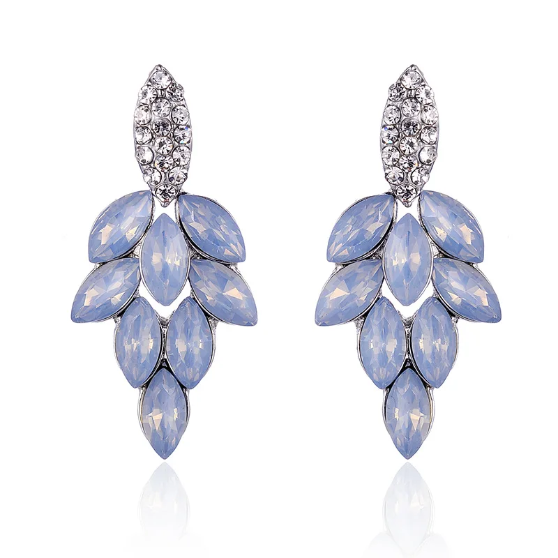 opal blue Любовь полный кристалл камень инкрустированные Анти Серебряные висячие серьги красочные капли воды трендовые длинные серьги женские вечерние ювелирные изделия - Окраска металла: opal blue