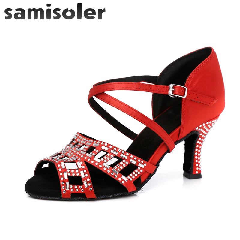 Samisoler/атласная Обувь для бальных танцев женские вечерние туфли черного цвета