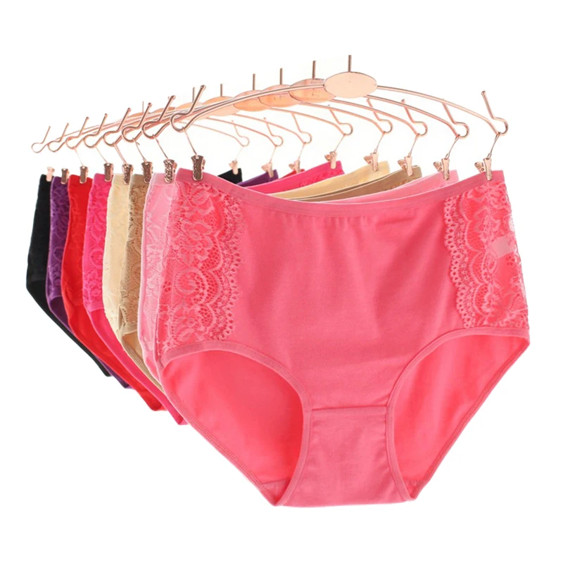 300PCS / LOT Big Size Underwear Women Cotton Briefs Panties Sexy Lace Lady Short Pants Brief Bragas |