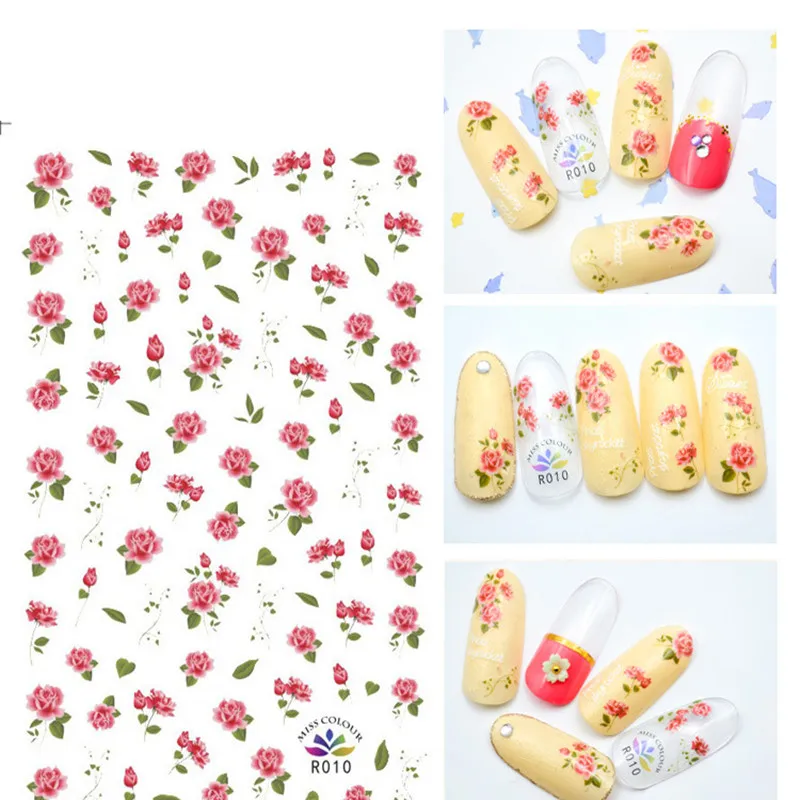 1 лист вишневый цвет Лаванда переноса воды ногти Книги по искусству Стикеры Harajuku