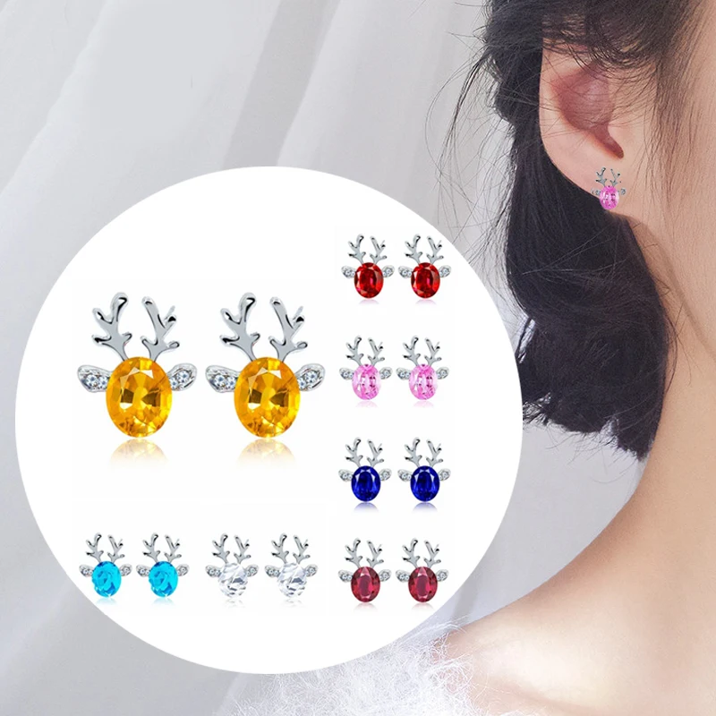 1 пара модные милые животные оленьи рога серьги-гвоздики Кристальные серьги